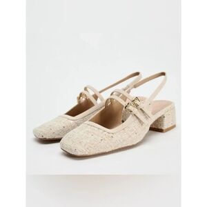 Zara Tweed Marry Jane Double Strap Slingback Block Heels 40/9